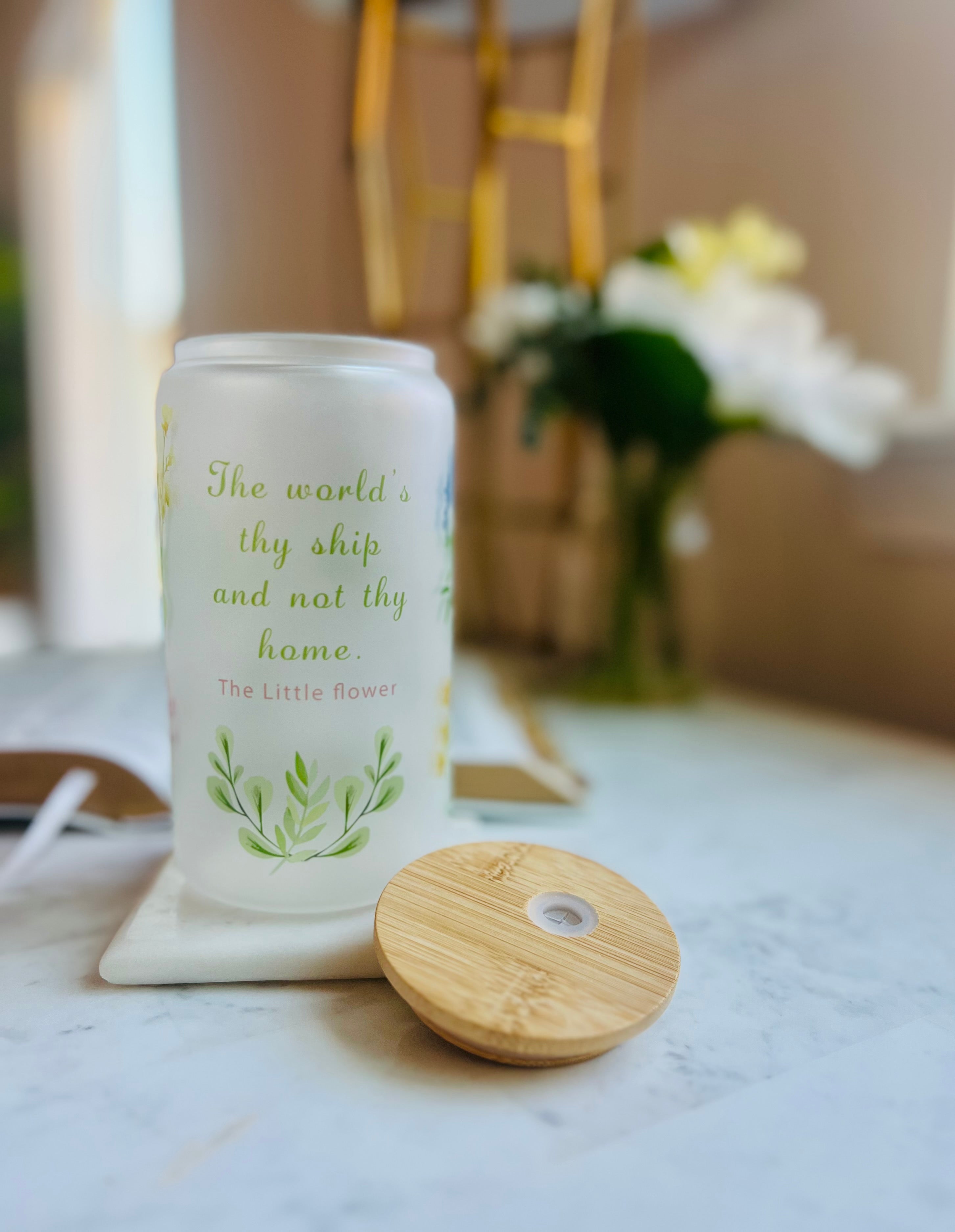 St. Thérèse of Lisieux frosted glass cup