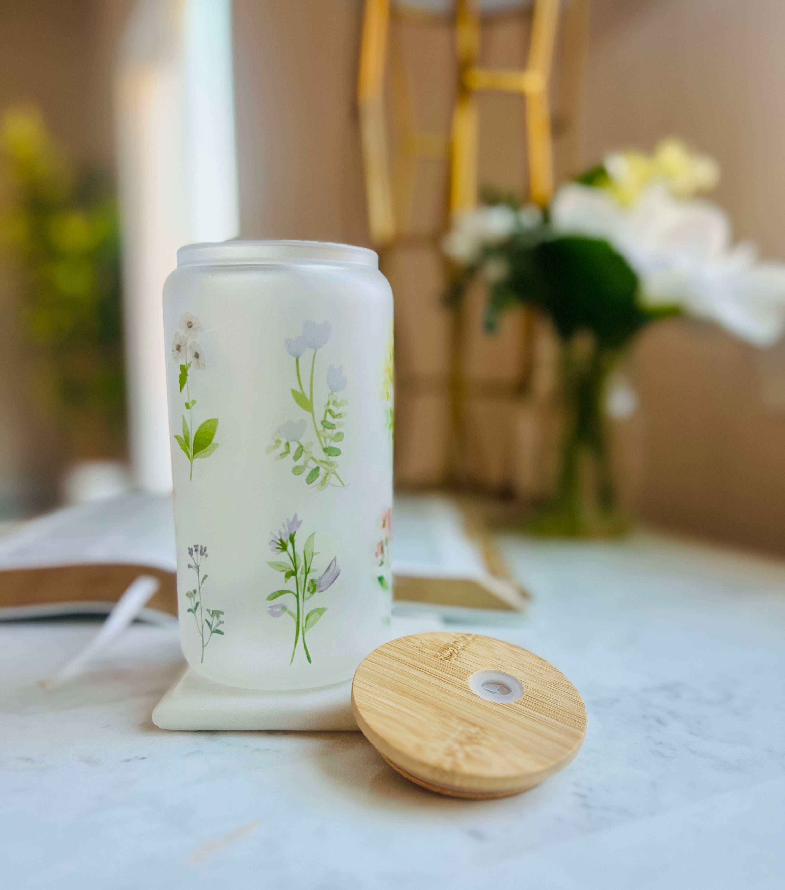 St. Thérèse of Lisieux frosted glass cup