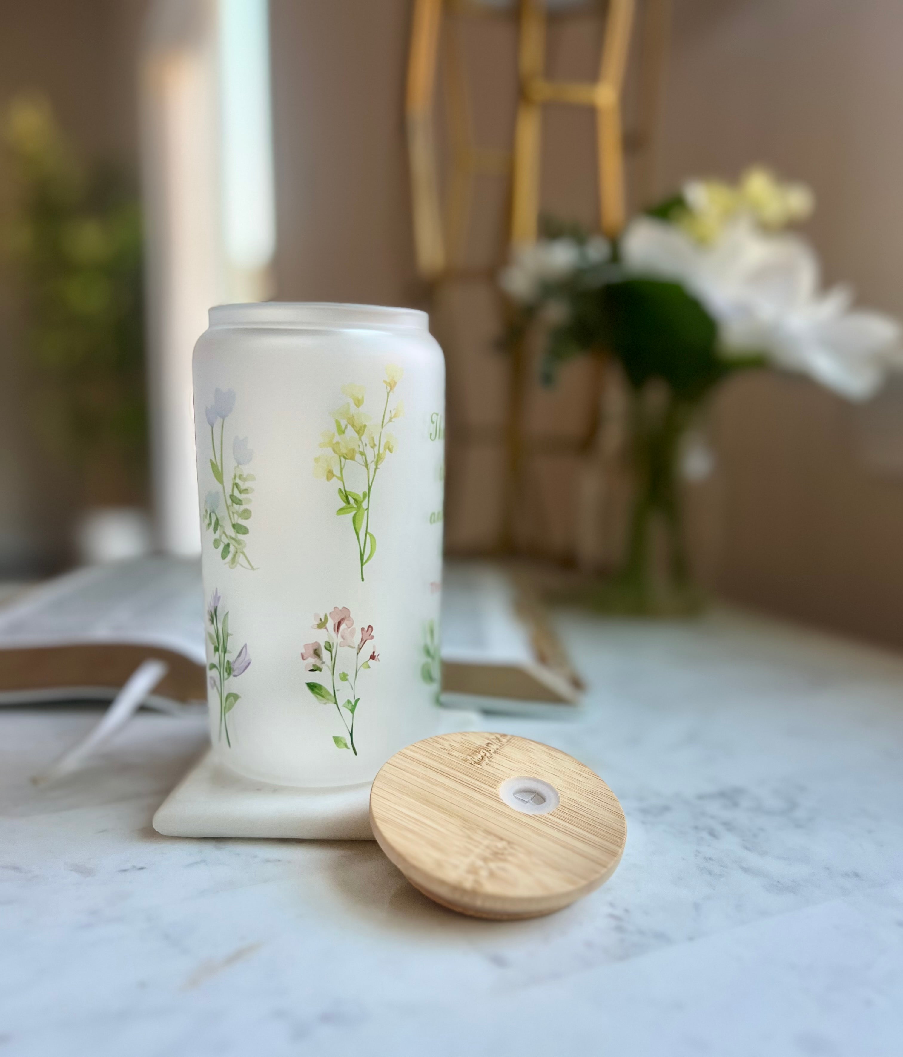 St. Thérèse of Lisieux frosted glass cup