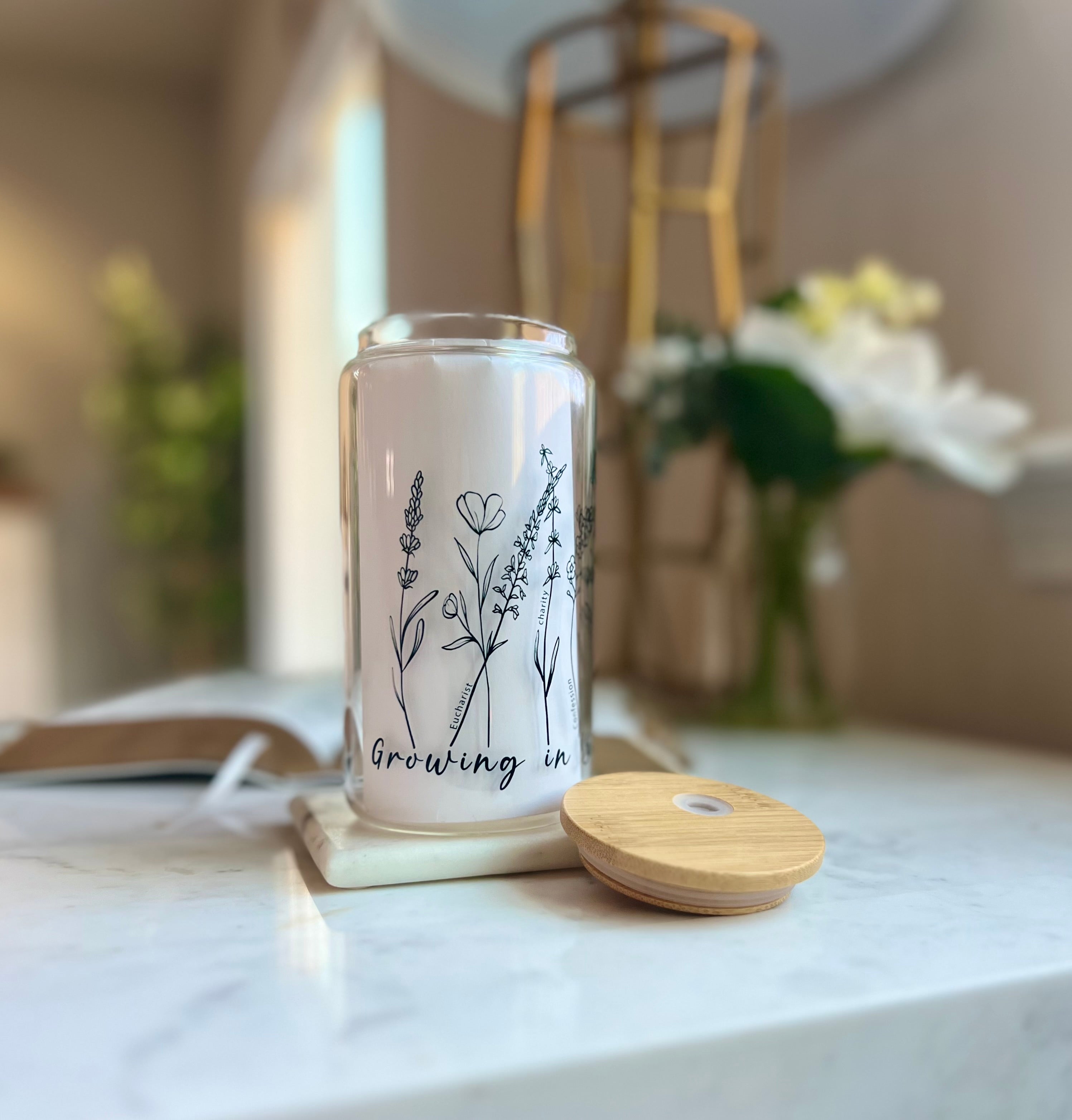 Growing in sainthood (Saint Carlo Acutis 5 steps to sainthood) glass cup