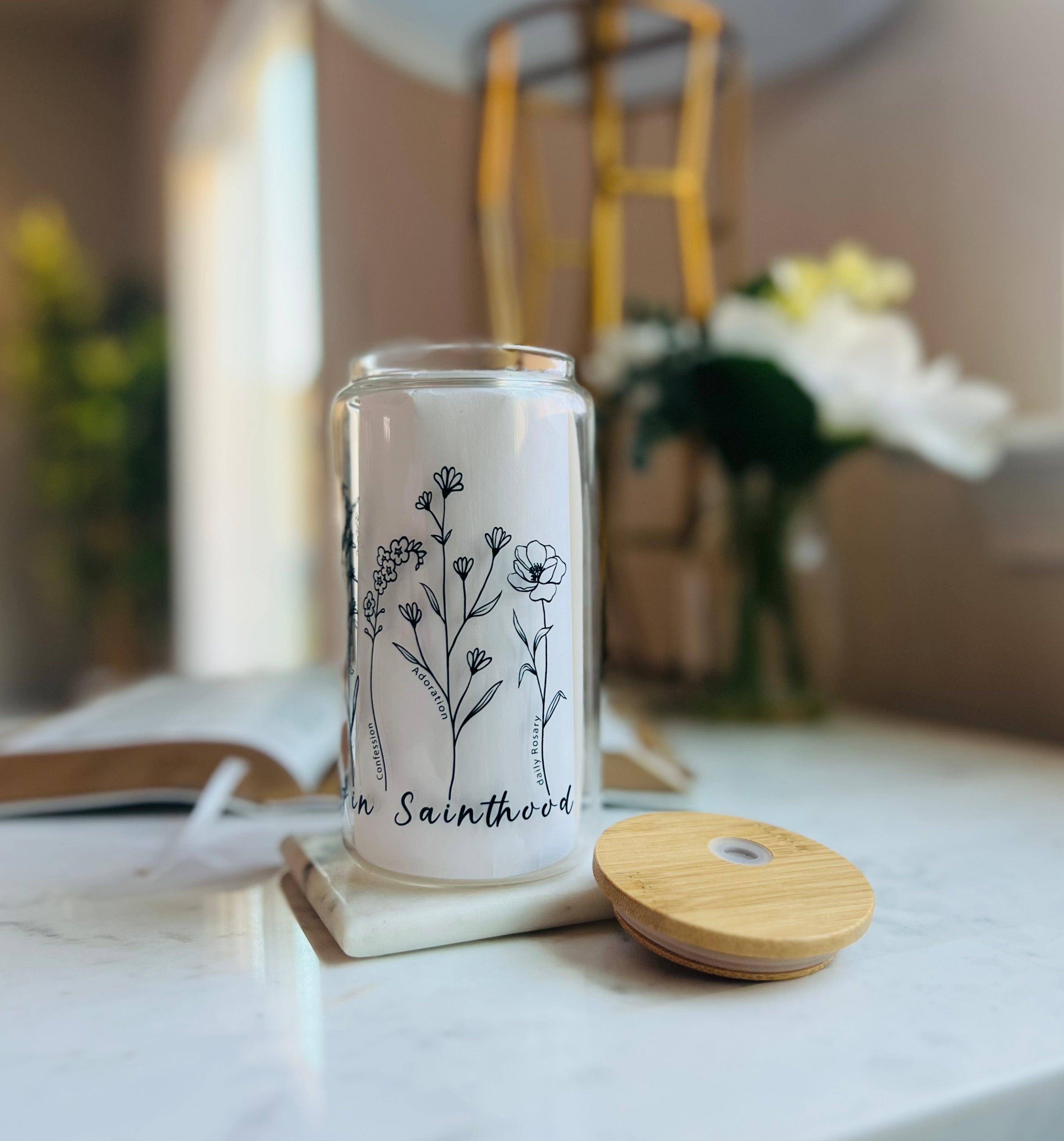 Growing in sainthood (Saint Carlo Acutis 5 steps to sainthood) glass cup